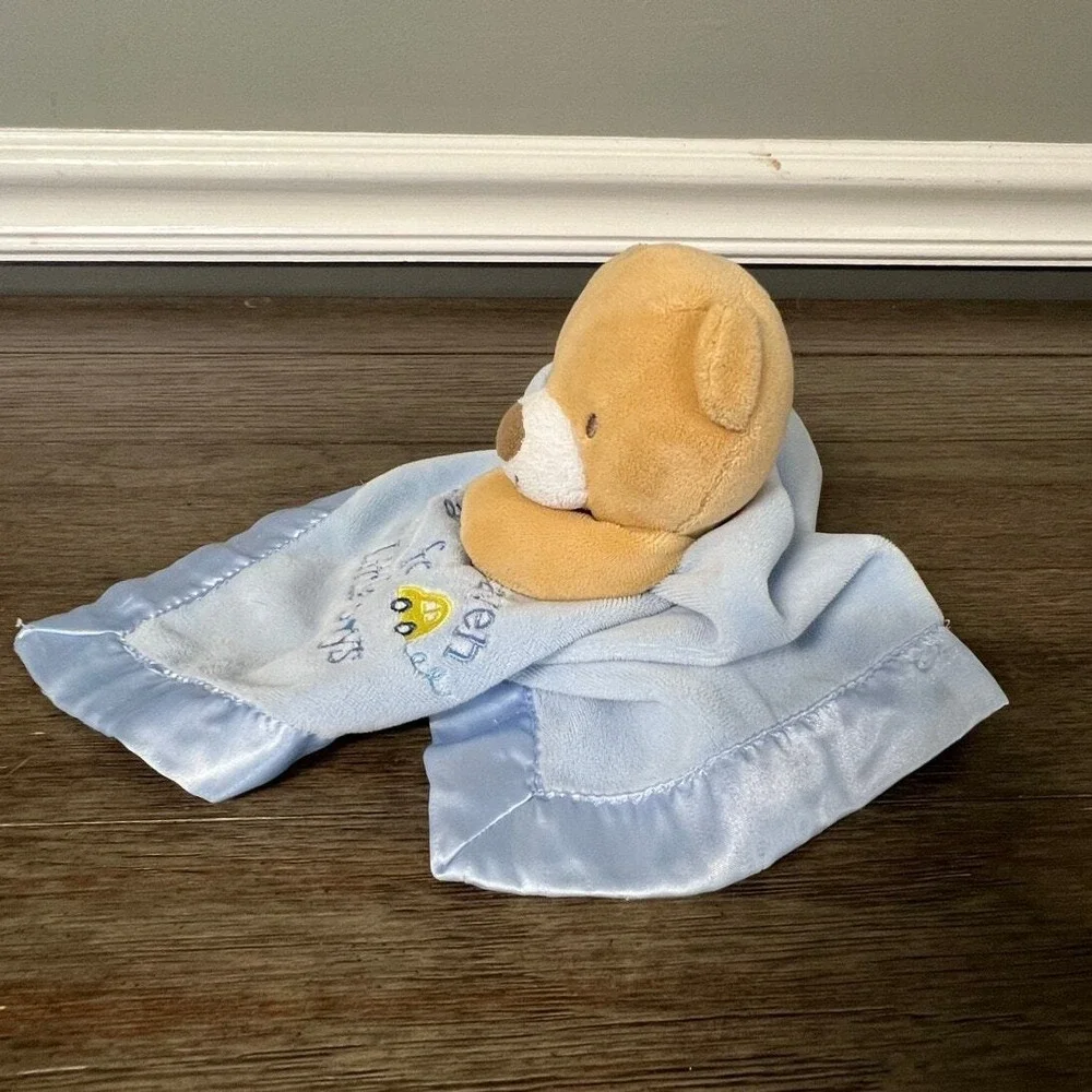 Thank Heaven for Little Boys Blue Teddy Bear Security Blanket Lovey Satin Trim